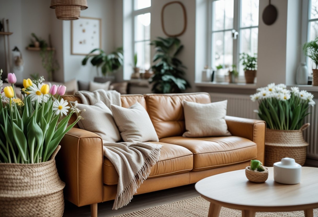 Sådan skaber du hygge i stuen med lædersofa og smukke blomsterkurve
